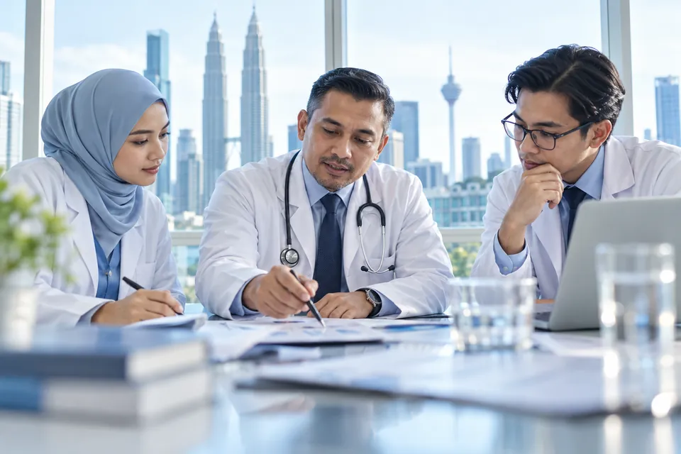 Clinical research team reviewing a study