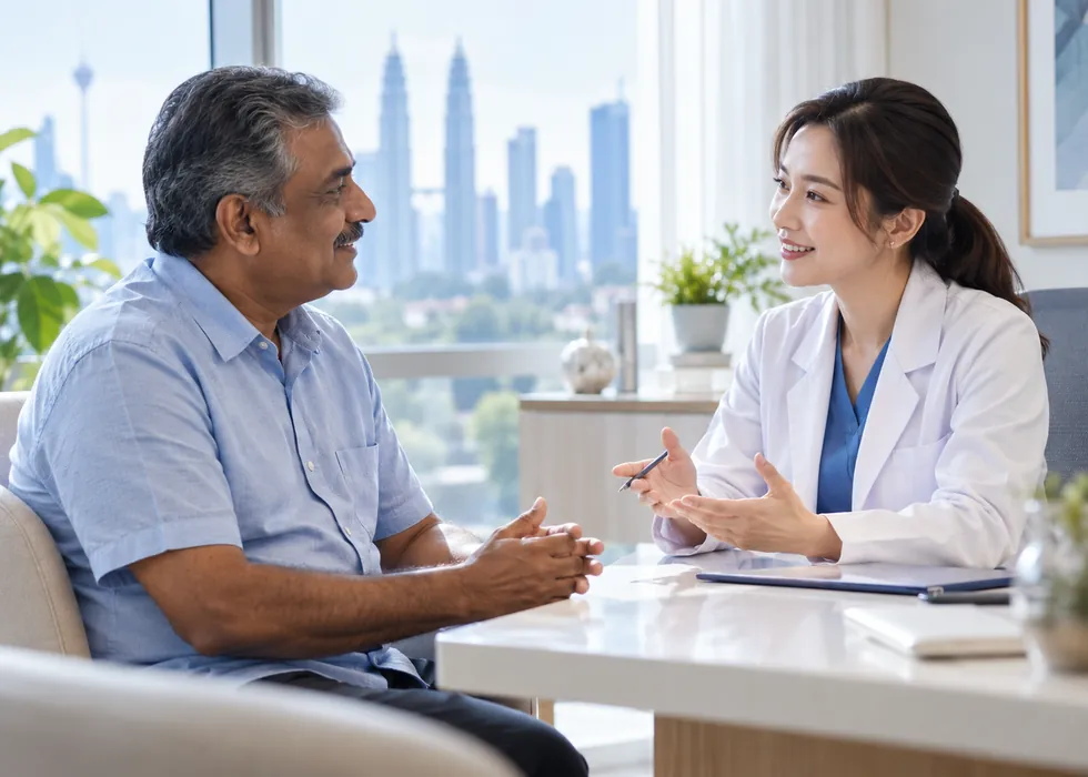 Person discussing their care with a healthcare professional